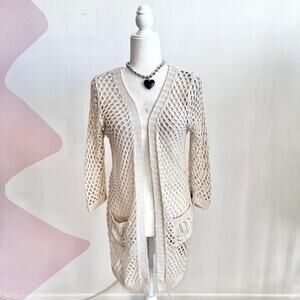 Cream Open Knit Crochet Cardigan Boho Bohemian Fairycore Cottagecore Small